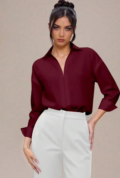 Women's Shirt Bodysuits Tummy Control Long Sleeve Collared Blouse Tops
