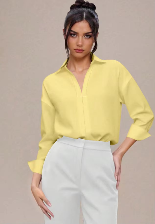 Women's Shirt Bodysuits Tummy Control Long Sleeve Collared Blouse Tops