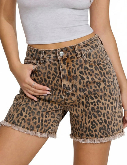 Women's Trendy Leopard Print High-Rise Denim Shorts 2