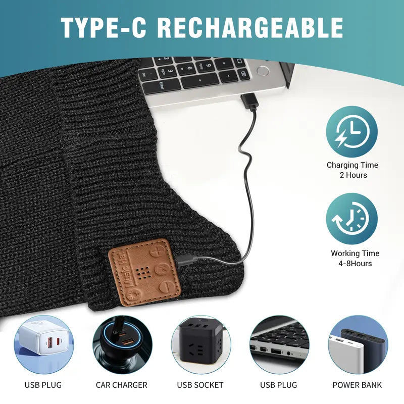 Bluetooth Beanie with LED Light – USB-C Rechargeable Smart Music Hat