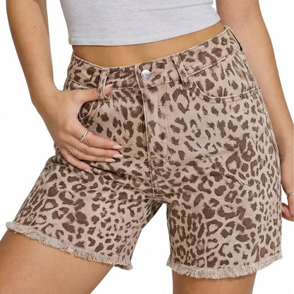 Women's Trendy Leopard Print High-Rise Denim Shorts