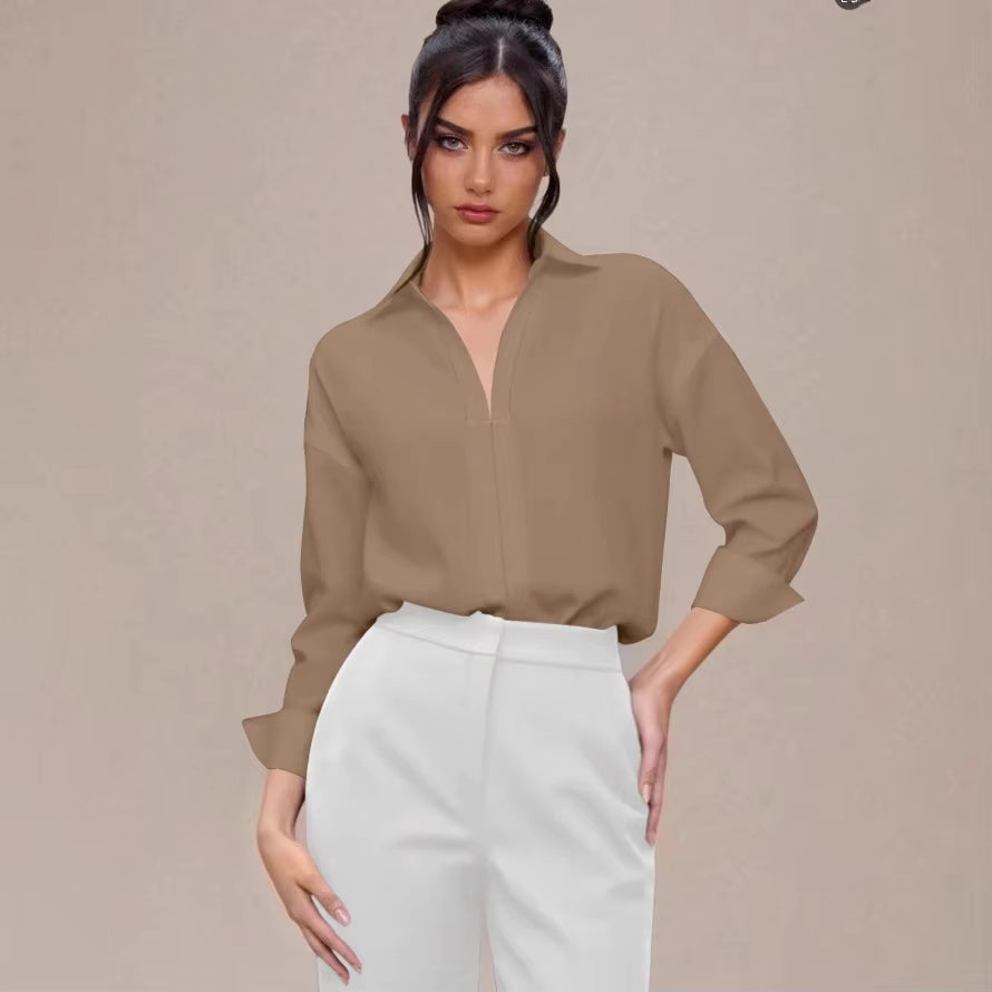 Women's Shirt Bodysuits Tummy Control Long Sleeve Collared Blouse Tops
