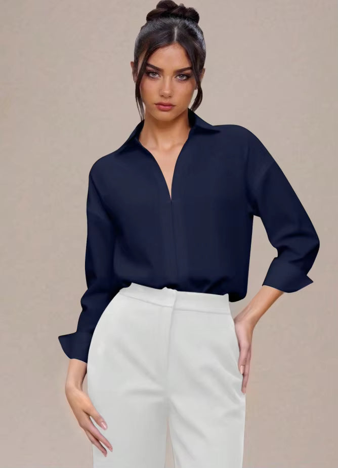 Women's Shirt Bodysuits Tummy Control Long Sleeve Collared Blouse Tops
