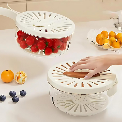 🥬 2-in-1 Foldable Drain Basket with Handle - Wash Produce, Store in Fridge, Ideal for Home & Outdoor Use