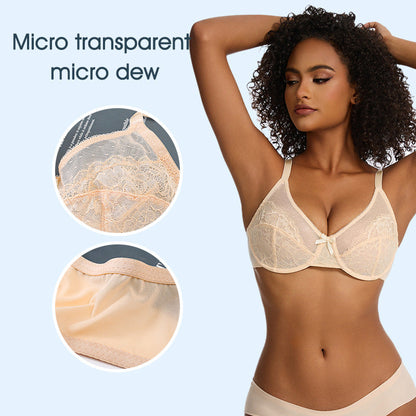 Enchante Floral Lace Plus Size Underwire Unlined Unpadded Minimizer Full Coverage Bra Women's Wear Comfortable Breathable Mesh Cup