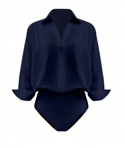 Women's Shirt Bodysuits Tummy Control Long Sleeve Collared Blouse Tops