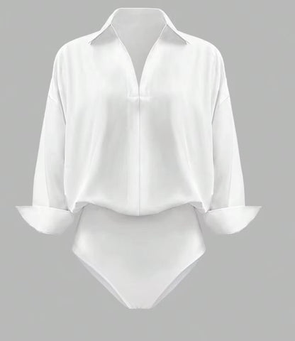 Women's Shirt Bodysuits Tummy Control Long Sleeve Collared Blouse Tops