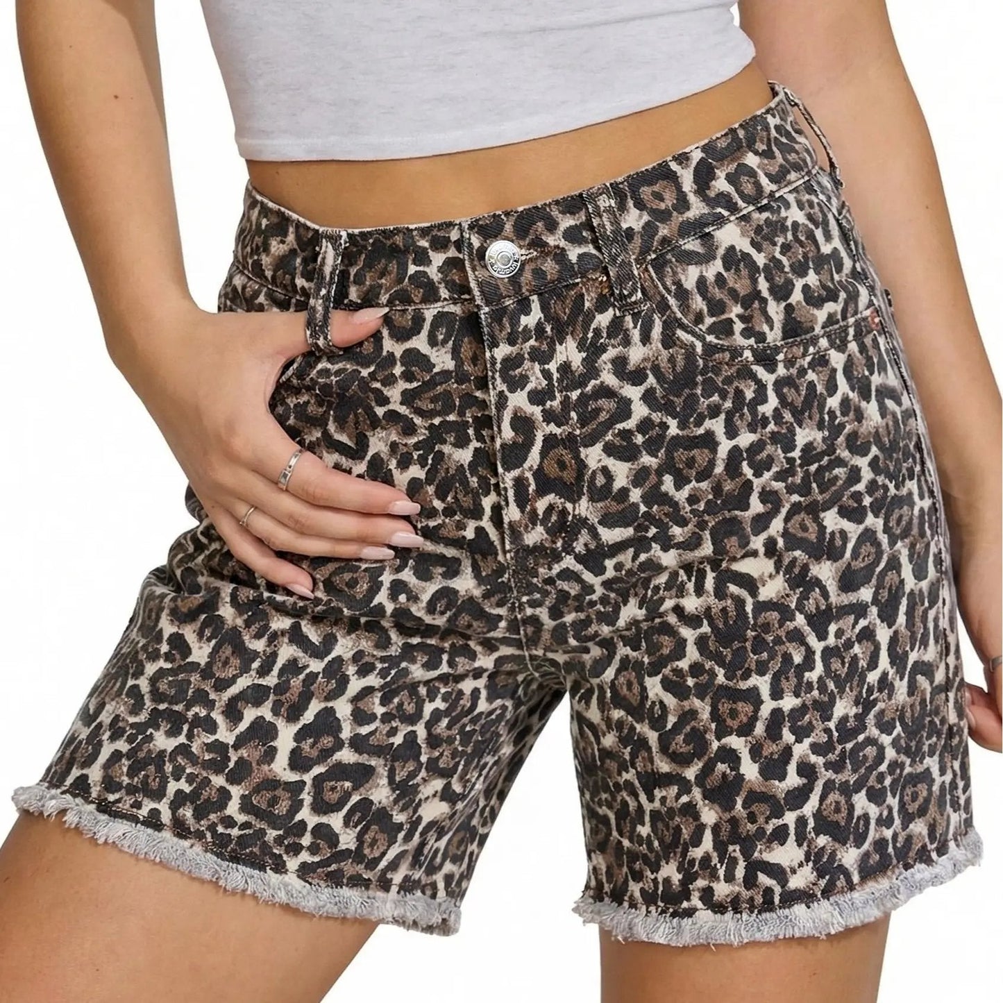 Women's Trendy Leopard Print High-Rise Denim Shorts