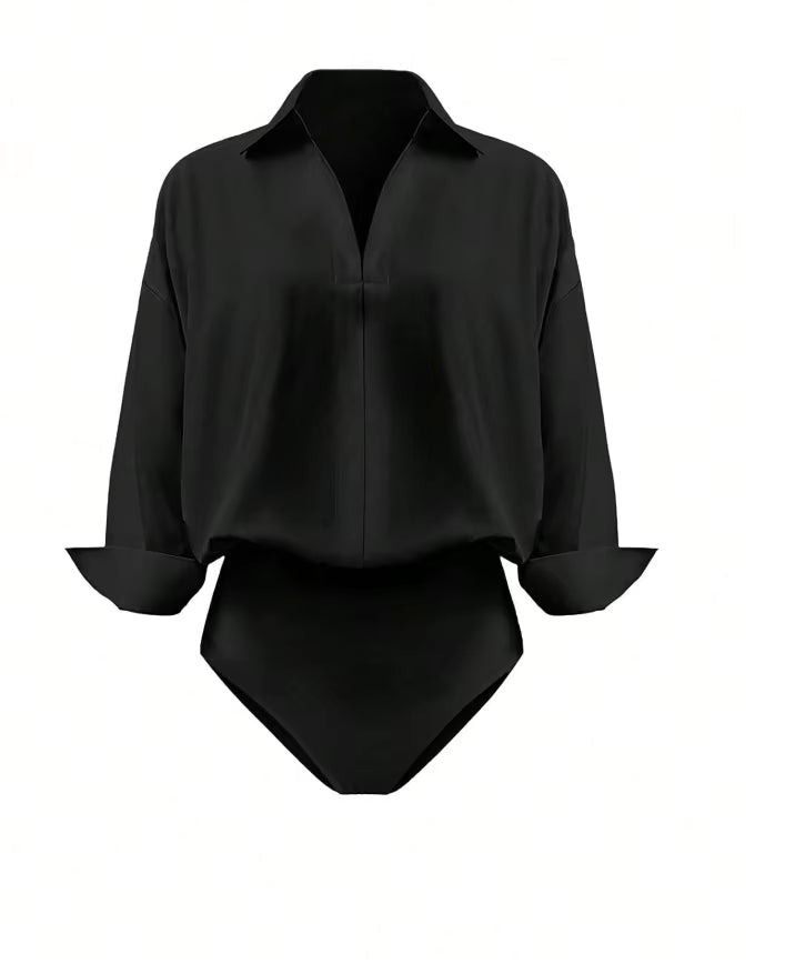 Women's Shirt Bodysuits Tummy Control Long Sleeve Collared Blouse Tops