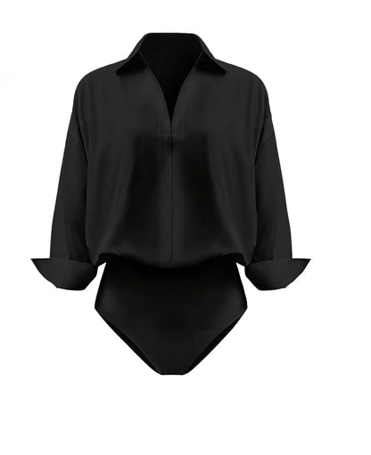 Women's Shirt Bodysuits Tummy Control Long Sleeve Collared Blouse Tops