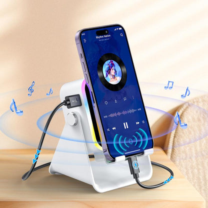 No-Bluetooth Induction Speaker Stand – 5-in-1 Phone Holder with RGB Lights & Power Bank